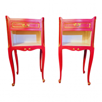 Paire de tables de chevet rouge or 23 carats de face