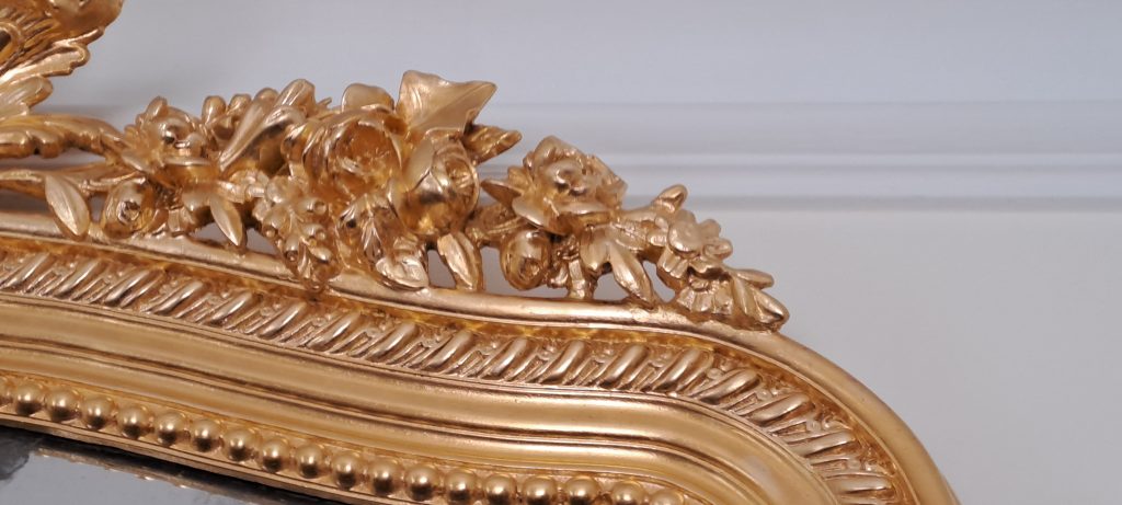 Restauration miroir époque 19e, dorure à la feuille d'or 23 carats, A-Dore